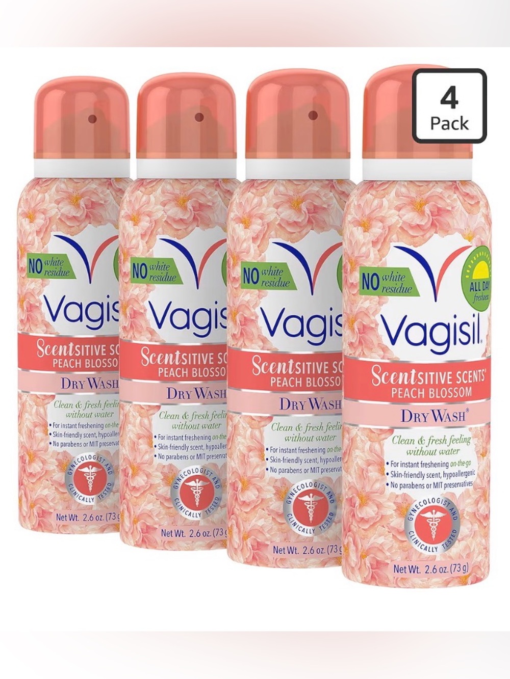Peach Blossom Scented Dry Wash for Women - 4 Pack